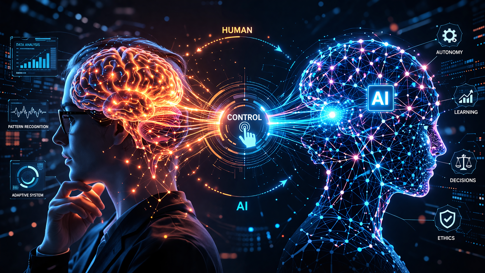 Human and AI neural interface connection