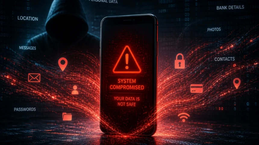 cybersecurity and safety phone hacking concept digital threat illustration